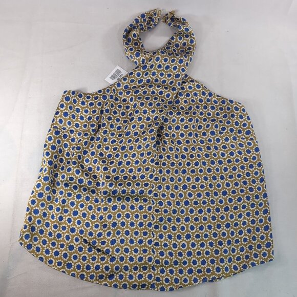 Heartloom Cross Halter Tank Top V-Neck Floral FLower Gold Yellow Blue M Medium - Picture 1 of 10